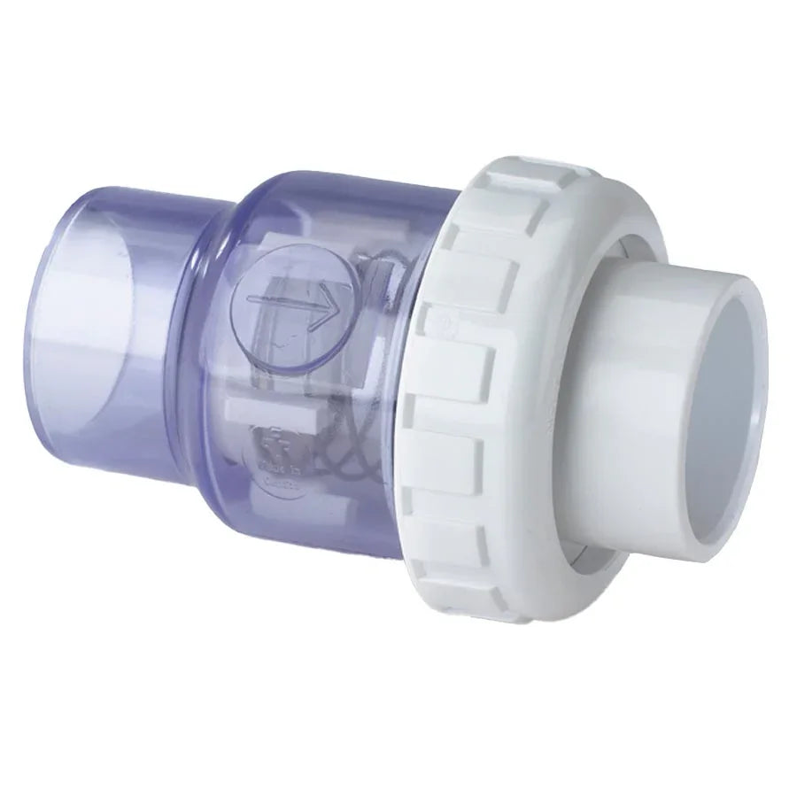 Clapet anti-retour en PVC pour tuyauterie de piscine, raccord union, vue de profil