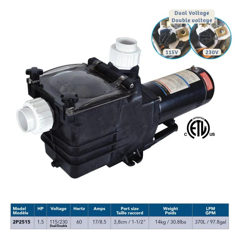 OLYMPIC POMPE POUR PISCINE CREUSEE 1,5 hp 115/230V - 2P2515 - Piscines Geyser