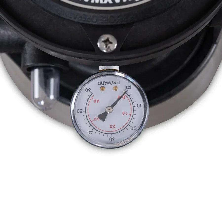 Manomètre de pression pour filtre de piscine, cadran blanc, monté sur équipement noir