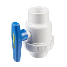 Valve à bille 2 voies Praher en PVC blanc, raccordement collé femelle, pour plomberie de piscine