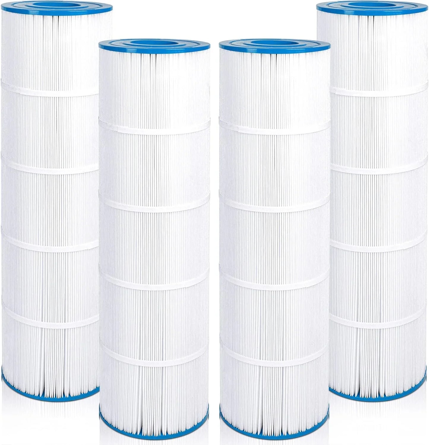 Lot de quatre filtres de piscine cartouche plissée blanche avec embouts bleus