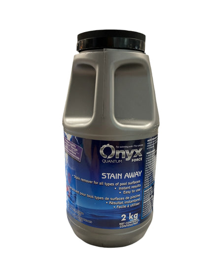 Pot de détergent Onyx Quantum Force Stain Away 2 kg pour nettoyage de surfaces de piscine.