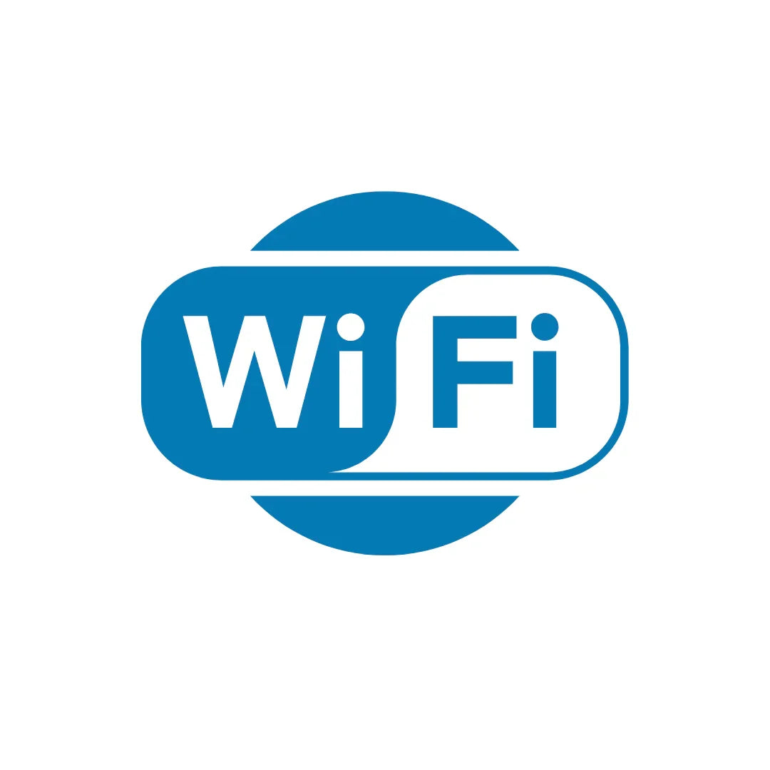 Icône WiFi bleu sur fond blanc, symbole de connexion internet pour piscine intelligente.