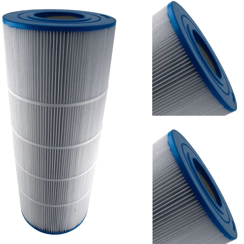 Cartouche de filtre à piscine cylindrique à embouts bleus, vue détaillée pour filtration