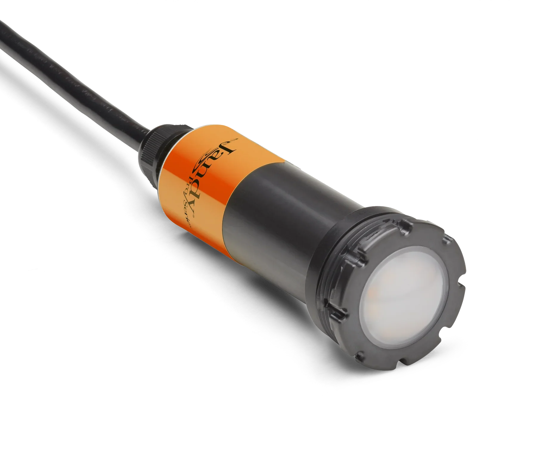 Projecteur LED submersible pour piscine, câble noir, embout orange et gris