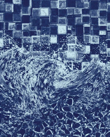 Motif de liner de piscine bleu avec carreaux mosaïque et effet d'eau en mouvement