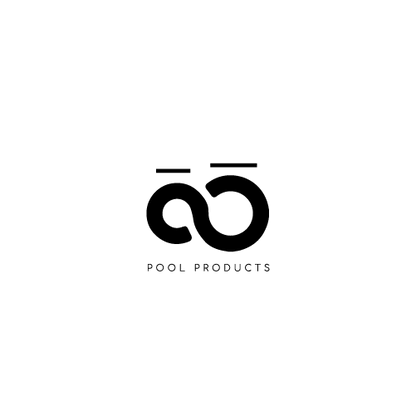 Logo minimaliste noir pour produits de piscine, deux cercles entrelacés et texte Pool Products.