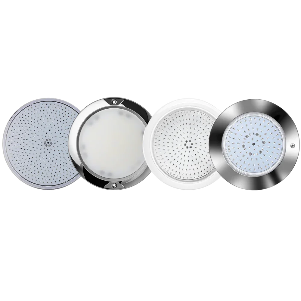 Projecteurs LED ronds pour piscine, plusieurs modèles en inox et plastique, éclairage piscine