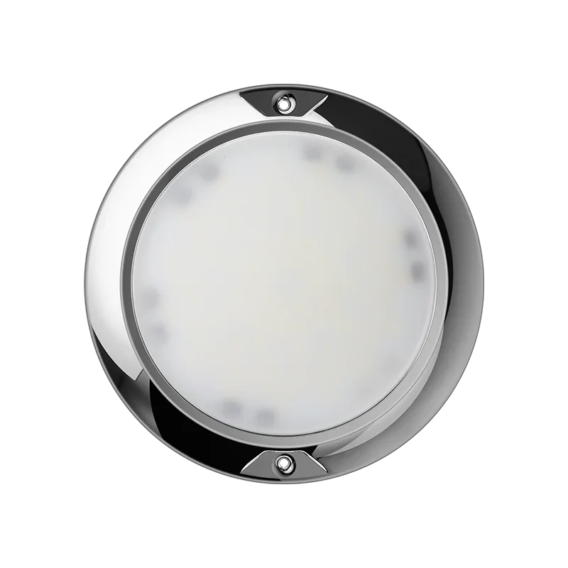 Projecteur LED rond pour piscine, finition inox, éclairage subaquatique moderne