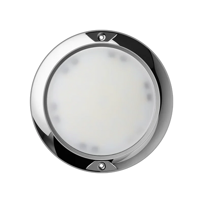 Projecteur LED rond pour piscine, finition inox, éclairage subaquatique moderne