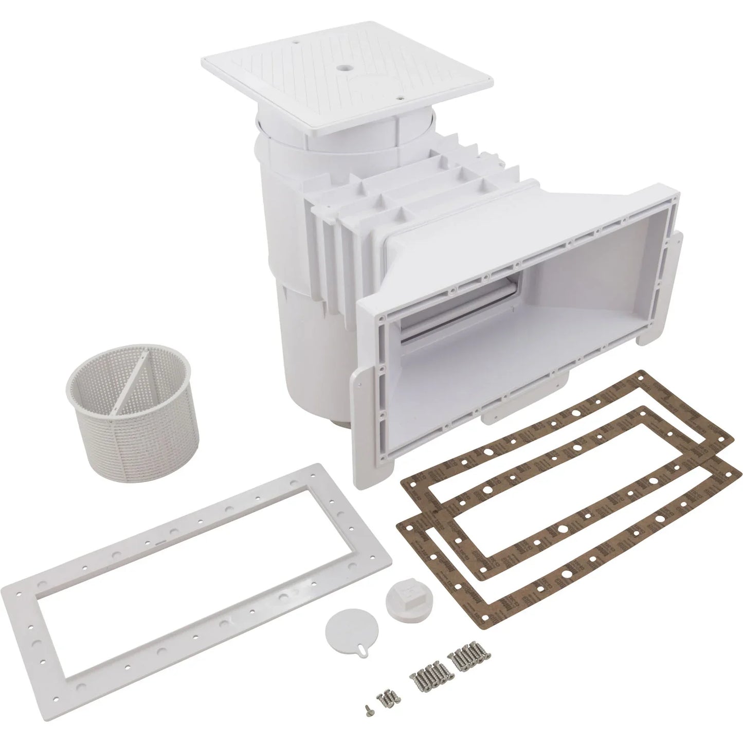 Écumoire de piscine blanche avec panière et accessoires pour filtration et entretien