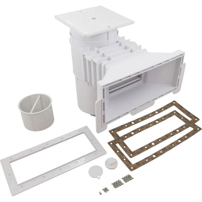 Écumoire de piscine blanche avec panière et accessoires pour filtration et entretien