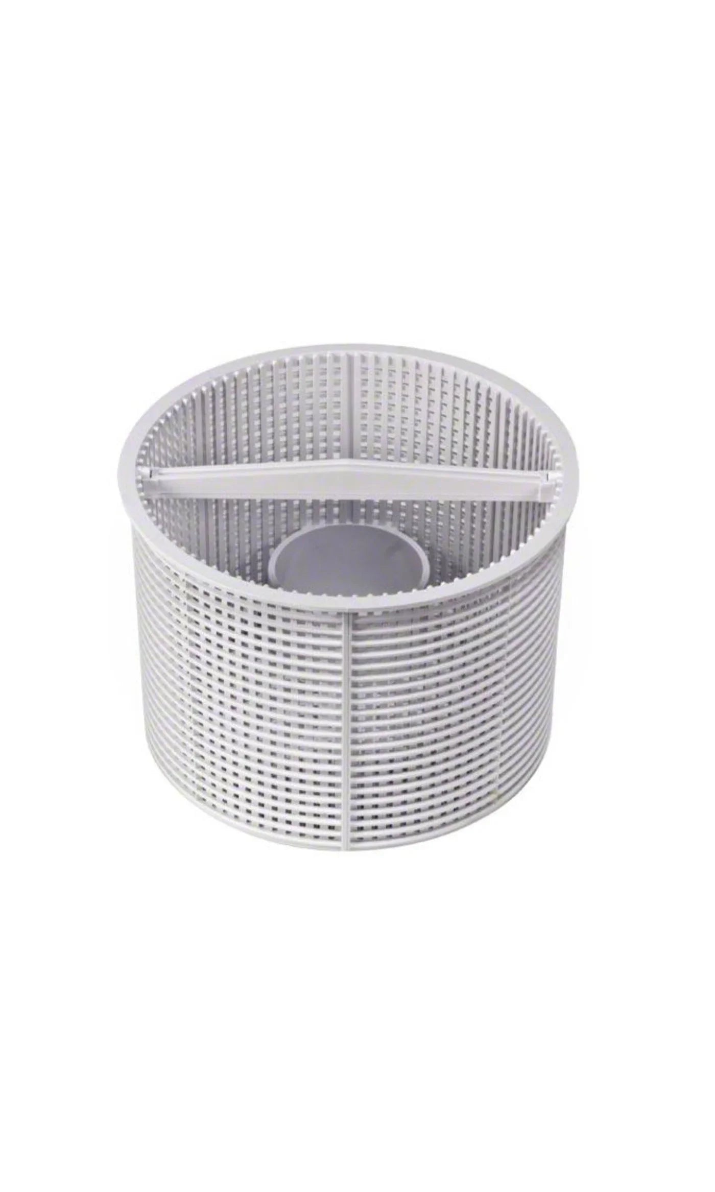 Panier de skimmer rond en plastique pour entretien de piscine, fond blanc
