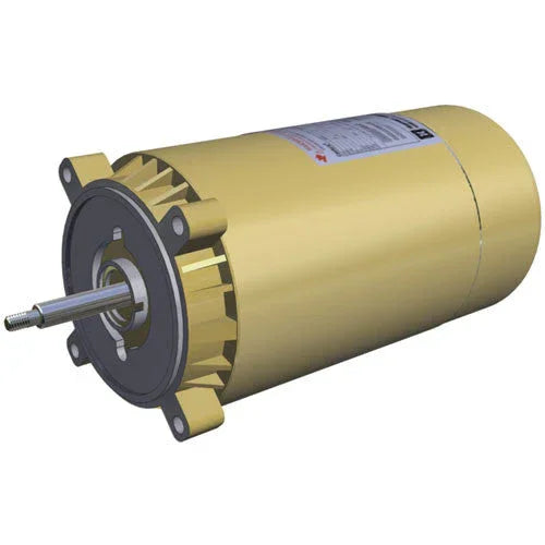 Moteur de pompe pour piscine, couleur dorée, axe apparent, sur fond blanc