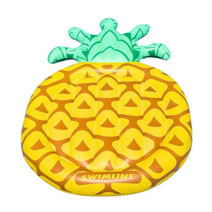 Bouée gonflable piscine en forme d'ananas, jaune et verte, idéale pour baignade estivale.