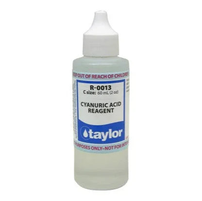 Flacon de réactif acide cyanurique Taylor pour test piscine, 60 ml, bouchon blanc