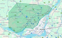 Carte montrant la zone desservie pour construction et entretien de piscines autour de Blainville.