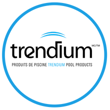 Logo Trendium avec texte 'Produits de piscine Trendium Pool Products' dans un cercle bleu.