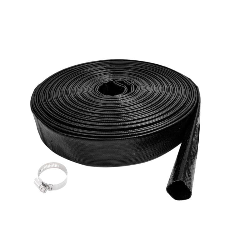 Tuyau plat noir pour piscine avec collier de serrage, accessoire entretien piscine