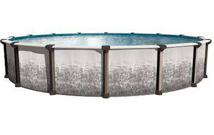 Piscine hors terre ronde avec structure métallique et panneaux décoratifs gris