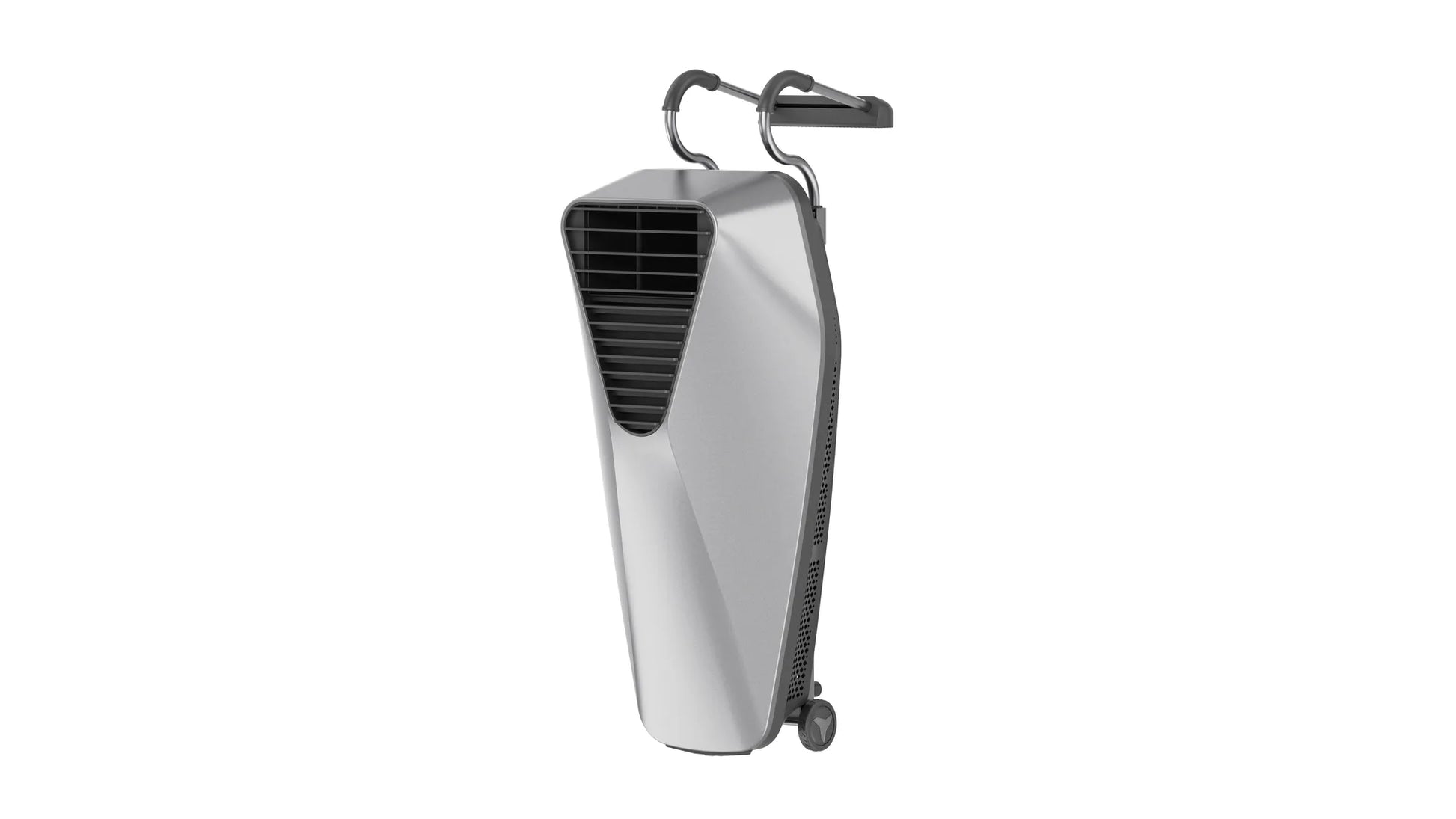 Système de nage à contre-courant portable et rechargeable Moov Swim Jet Série X (iGarden), vue trois quarts avant avec poignée et roulette