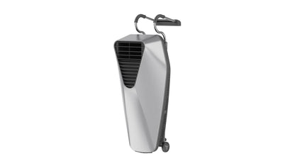 Système de nage à contre-courant portable et rechargeable Moov Swim Jet Série X (iGarden), vue trois quarts avant avec poignée et roulette