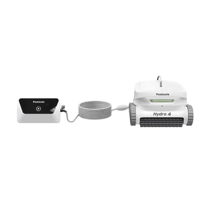 Robot nettoyeur de piscine Hydro 4 blanc avec câble et boîtier de commande, sur fond blanc.