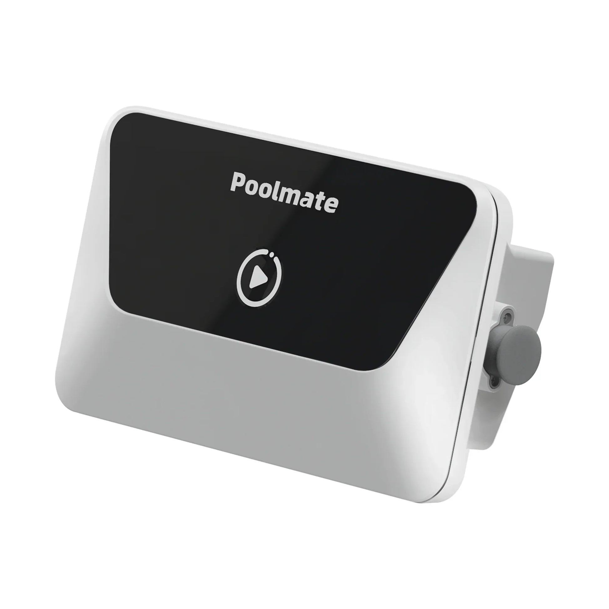 Boîtier électronique Poolmate pour piscine, couleur blanche, bouton sur le côté.
