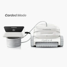 Robot de piscine blanc Poolmate Hydro 4 en mode filaire avec câble et boîtier de commande