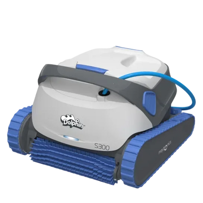Robot nettoyeur de piscine Dolphin S300 gris et bleu, idéal pour entretien de piscine.